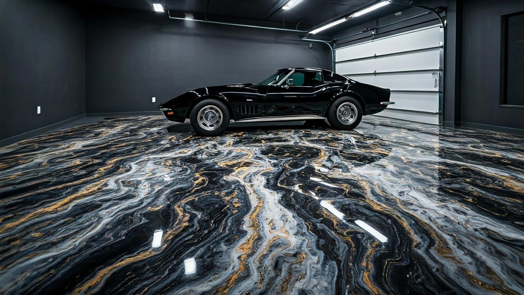Metallic marble epoxy garage floor
